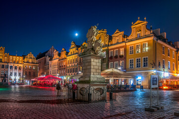 Statue of Saint. John of Nepomuk on the Old Market Square. Poznan, Greater Poland Voivodeship, Poland.