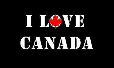 Canada day of text i love canada modified with red maple leaves on black background