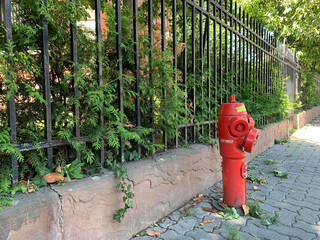 Red fire hydrant on the streets of the French city of Strasbourg