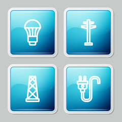 Set line LED light bulb, Electric tower, Antenna and plug icon. Vector