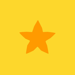 Cartoon Star Fruit Contour Isolated on Yellow Background, Modern Simple Drawing. Fresh Tropical Star Fruit Silhouette in Flat Design Style.  Summer Fruit Icon.