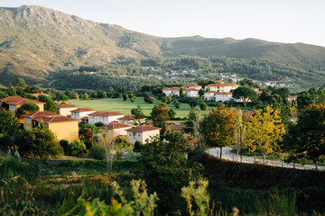 Small rural village near a mountain