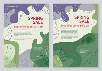 Abstract spring sale frame. Blue, turquoise abstract background. Template, banner, flyer for your design. Vector illustration in flat style.