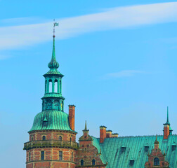 Obraz premium Large Majestic Spires on the famous royal Frederiksborg Castle in Denmark.