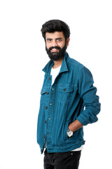 Fototapeta premium Young indian man giving expression over white background.