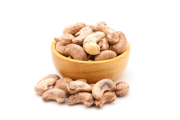 Pile of roasted cashew nut isolated on white background. Food concept