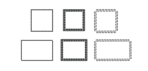 black vector rectangle frames with meander pattern set. Greek key decorative border, constructed from continuous lines, shaped into a repeated motif.