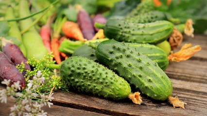 fresh organic vegetables assorted close-up on a wooden surface selective focus, organic and delicious vegetables
