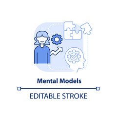 Mental models light blue concept icon. Basic life skill abstract idea thin line illustration. Cognitive structure. Isolated outline drawing. Editable stroke. Arial, Myriad Pro-Bold fonts used
