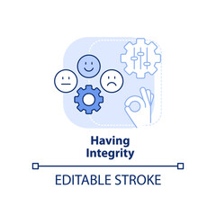 Having integrity light blue concept icon. Self-management skill abstract idea thin line illustration. Honesty about morals. Isolated outline drawing. Editable stroke. Arial, Myriad Pro-Bold fonts used
