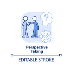 Perspective taking light blue concept icon. Life skill to teach kids abstract idea thin line illustration. Communication. Isolated outline drawing. Editable stroke. Arial, Myriad Pro-Bold fonts used