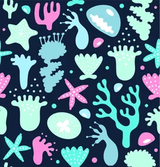 Papier Peint photo Vie marine Coral reefs seamless pattern, decorative cute background, vector nautic texture, sealife ornamental swatch