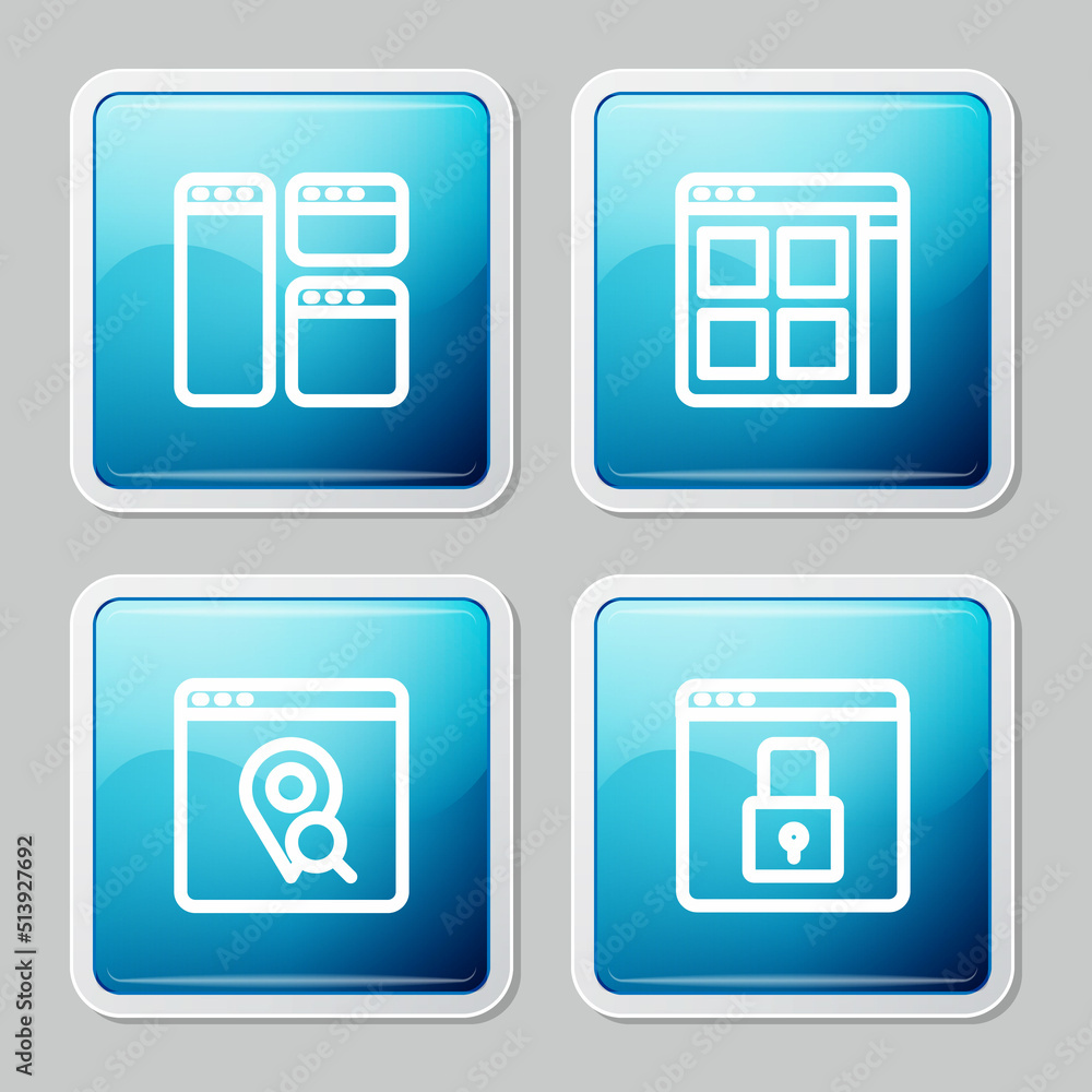 Poster set line browser window, files, infographic of city map and secure your site with https, ssl icon. v