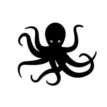Vector octopus icon. Black on white flat symbol.