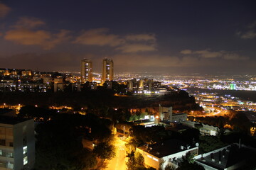 view of downtown city at night - Israel Haifa