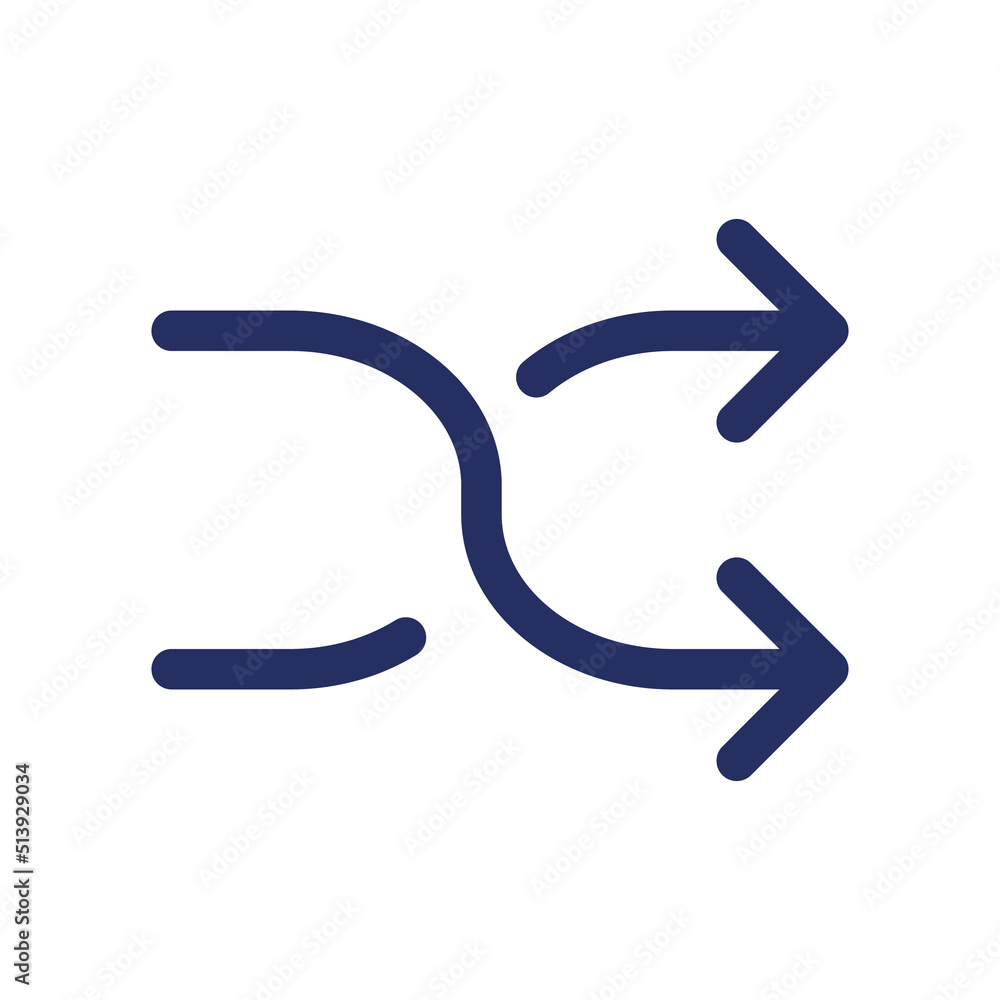 Poster shuffle white black glyph ui icon. irregular order. media player control. user interface design. sil
