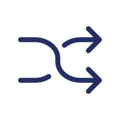 Shuffle white black glyph ui icon. Irregular order. Media player control. User interface design. Silhouette symbol on white space. Solid pictogram for web, mobile. Isolated vector illustration