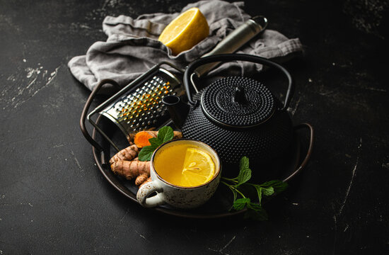 Healthy warm herbal turmeric tea for boosting immune system