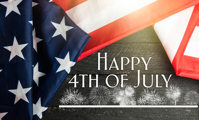 Fototapeta na wymiar Happy fourth of july against usa flag. Happy independence day card