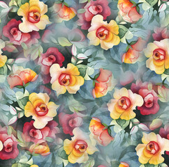 Colorfull watercolor Flowers and watercolor background Textile Design - illustration