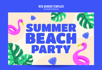 Summer Day - Beach Party Web Banner for Social Media Poster, banner, space area and background