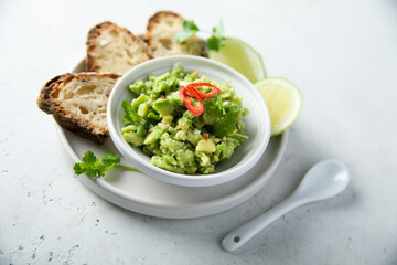 Homemade avocado dip with chili pepper