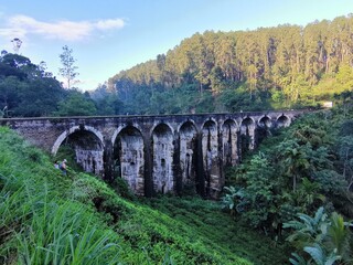 Nine Arches Bridge in Ella City, Sri Lanka. Example of Colonial-era railway construction of the country