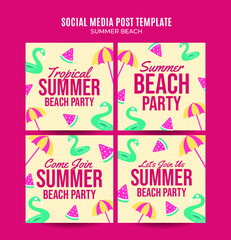 Summer Day - Beach Party Web Banner for Social Media Square Poster, banner, space area and background