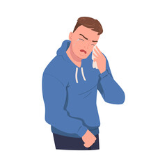 Crying Man Character Weeping and Sobbing from Sorrow and Grief Feeling Sad and Upset Vector Illustration