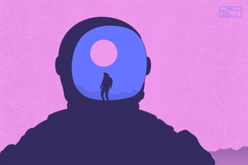 Astronaut in helmet. Close-up of cosmonaut head. Man in spacesuit © arvitalya
