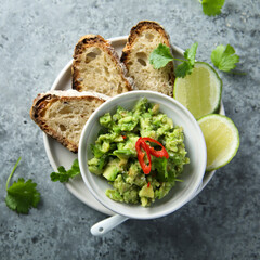 Homemade avocado dip with chili pepper