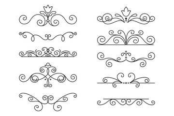 Vector Decorative Linear Borders Set. Vintage Frame Design Elements, Filigree, Decorative Borders, Page Decorations, Dividers