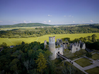 Aerial shot of caste ruin in Czech Republic