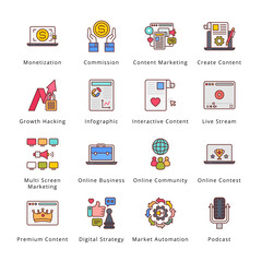 Digital Marketing Filled Icons - Stroked, Vectors