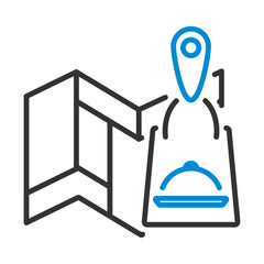 Map With Delivery Food Bag Icon