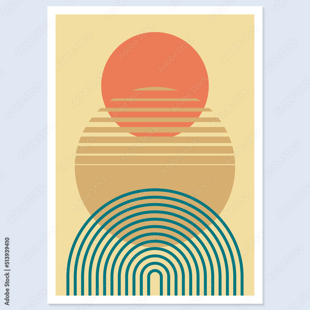 Canvas Prints abstract geometric art with arch and circles. modern boho background. line arc shapes, sun design. c