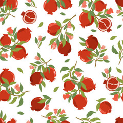 Fruit Garden seamless pattern, hand drawn vector branch with fruits, flowers and leaves digital paper, repeating background for fabric, textile, wallpaper, stationery