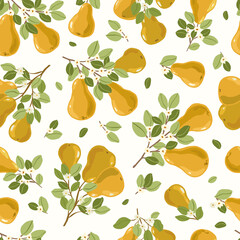 Fruit Garden seamless pattern, hand drawn vector branch with fruits, flowers and leaves digital paper, repeating background for fabric, textile, wallpaper, stationery