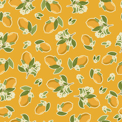 Fruit Garden seamless pattern, hand drawn vector branch with fruits, flowers and leaves digital paper, repeating background for fabric, textile, wallpaper, stationery