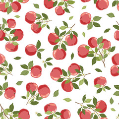 Fruit Garden seamless pattern, hand drawn vector branch with fruits, flowers and leaves digital paper, repeating background for fabric, textile, wallpaper, stationery