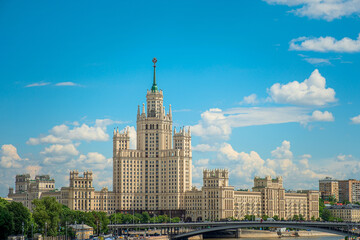 Fototapeta na wymiar Tower building on Kotelnicheskaya embankment in Moscow.