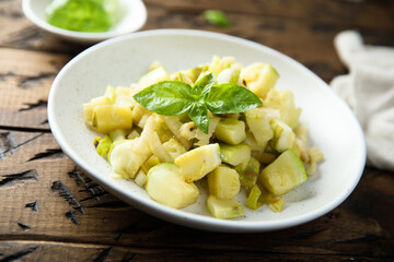 Homemade courgette ragout with fresh basil