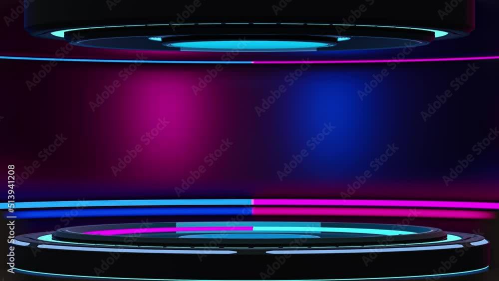 Poster technology element animation seamless loop. dark night power podium empty stage and bright neon lamp