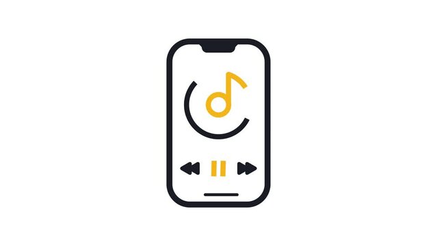 Animated phone mockup with music player on screen, music streaming concept design animation.