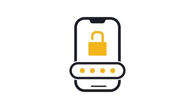 Animated phone mockup with lock and field for entering the password. Phone security, system protection concept animated desing. 