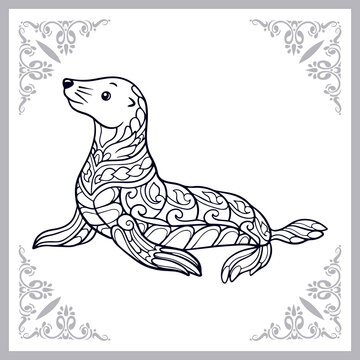 sea lion zentangle arts, isolated on white background