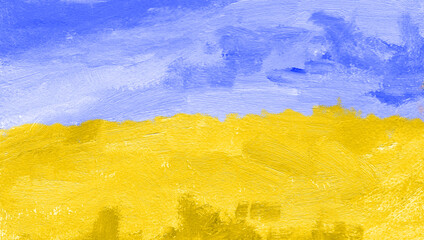 ukraine flag artwork. abstract background. clouds. Oil painting - 513941868