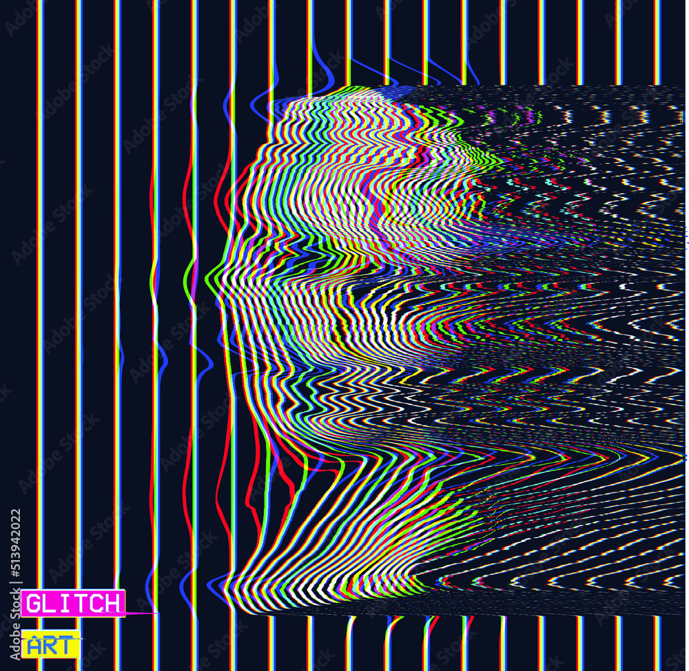Aufkleber vector glitch art in rgb offset colored oscillator line halftone illustration from 3d rendering of f