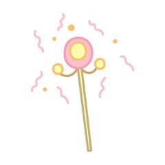Magic stick in cartoon style. Hand drawn illustration. Vector isolated on white background.