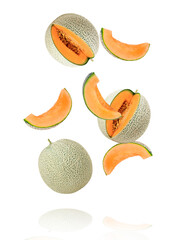 cantaloupe melon isolated on white - obrazy, fototapety, plakaty